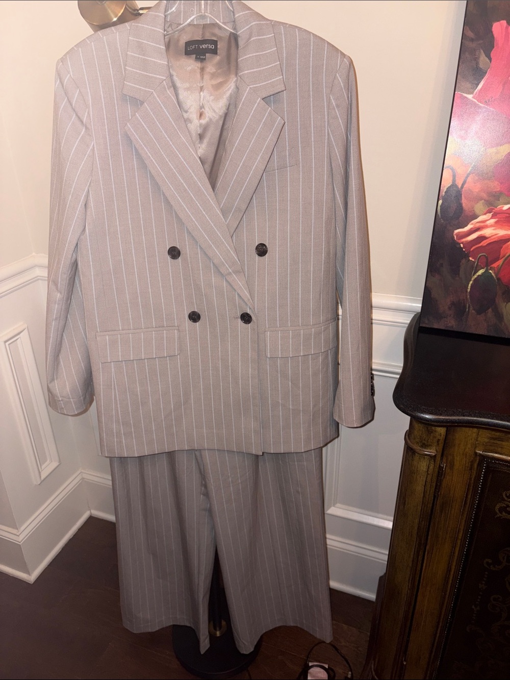 NWOT Double-Breasted Pinstripe Suit in Light Gray women’s